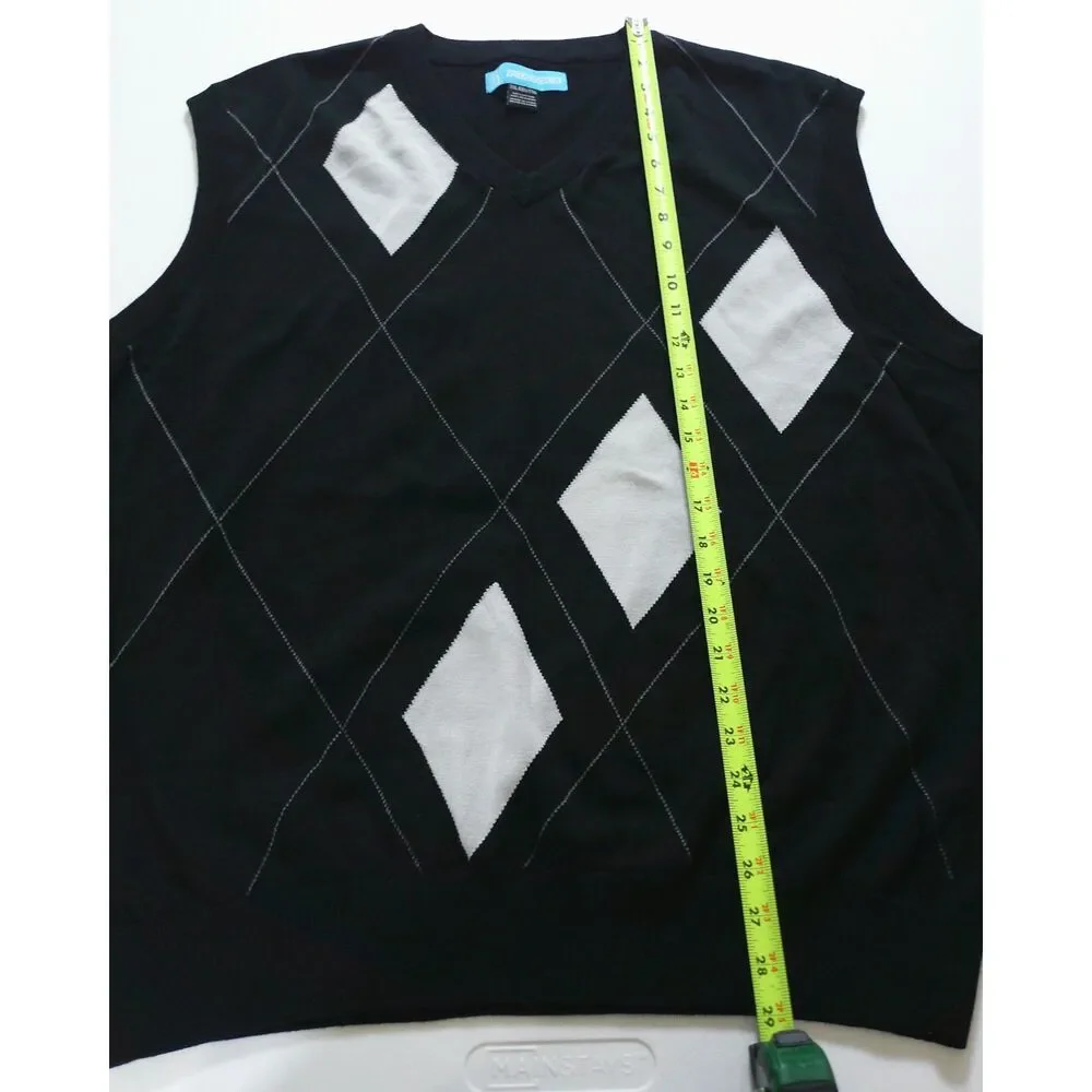 PGA TOUR Argyle Sweater Vest XXL NWT Black White 100% Cotton Golf V-Neck